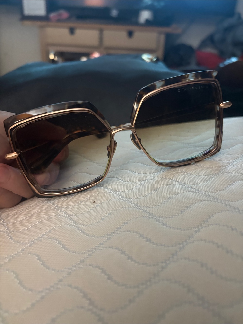 Knew Dita Narcissus Square Sunglasses in Cream Tortoise with Rose Gold Temples - Picture 5 of 6